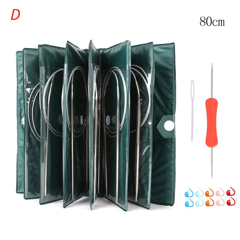 11-Piece Stainless Steel Circular Knitting Needle Set - 65cm Length, Multiple Sizes For Sweaters, Hats, Scarves