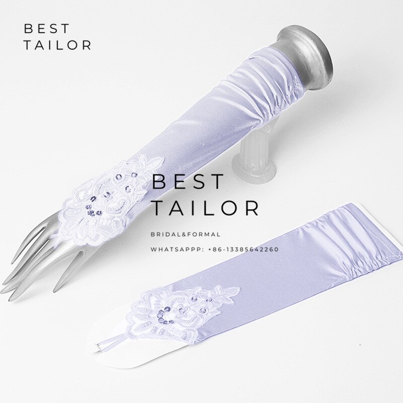 Wedding Bridal Handschoenen Vingerloze Elleboog Zwart Ivoor Wit Rood Parels Kralen Lange Manchetten Bruiloft Accessoires Mariage Gant Femme: WHITE