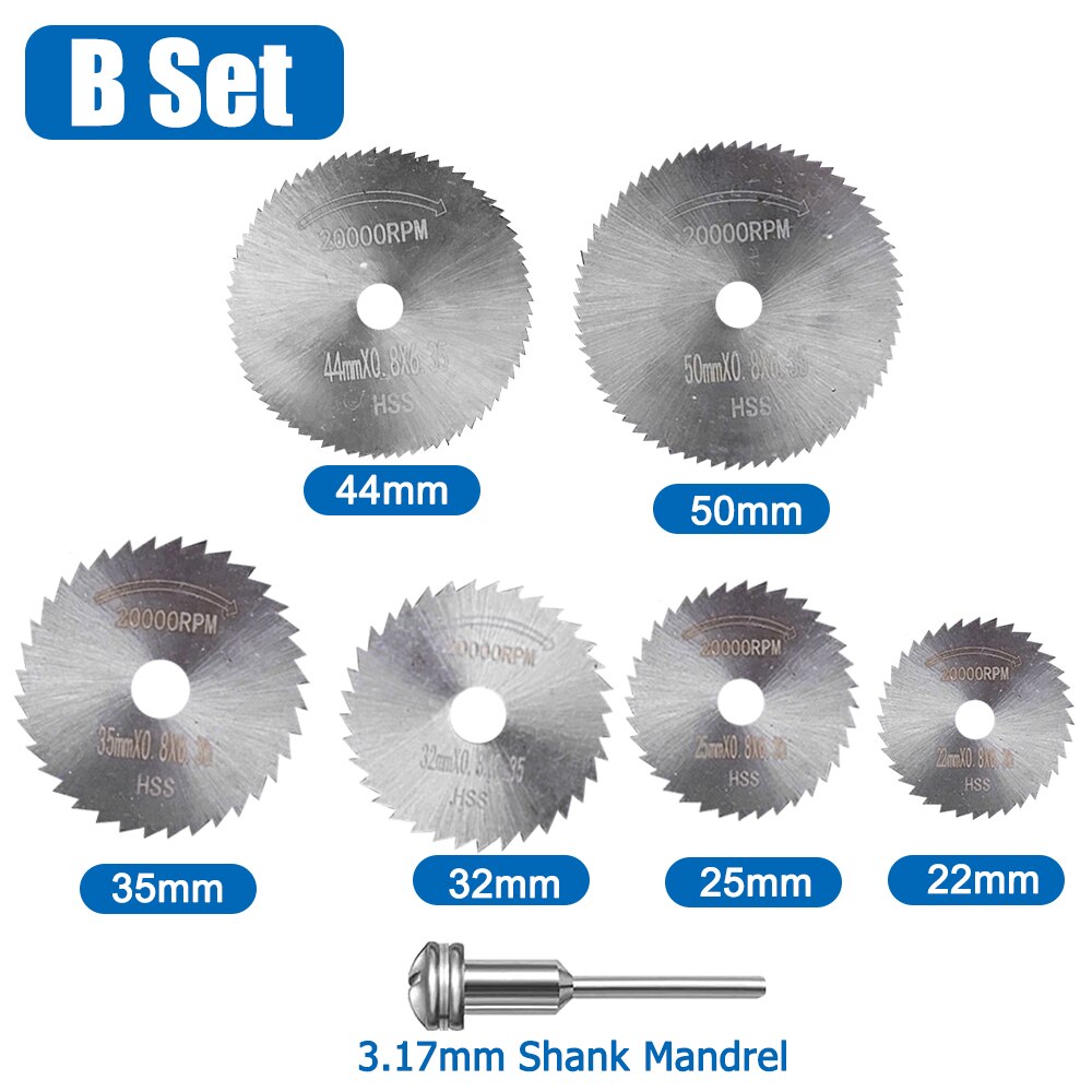 HSS Mini Circular Saw Blade Set Sharpcut Dremel Cutting Disc Drill Blade and Mandrel Woodworking Dremel Accessories Rotary Tools: Set B