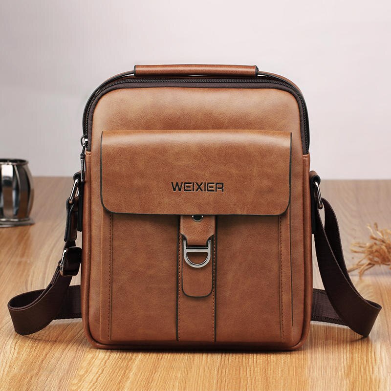 WEIXIER Messenger Bags PU Leer Mannen Mode Schoudertas Toevallige Rits Kantoor Messenger Bags: Red Brown