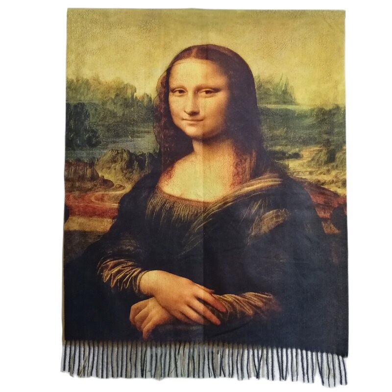 Da Vinci Olieverf Kasjmier Sjaal Vrouwen Mona Lisa Print Pashmina Shawl Winter Warm Stole Luxe Zachte Deken Sjaals