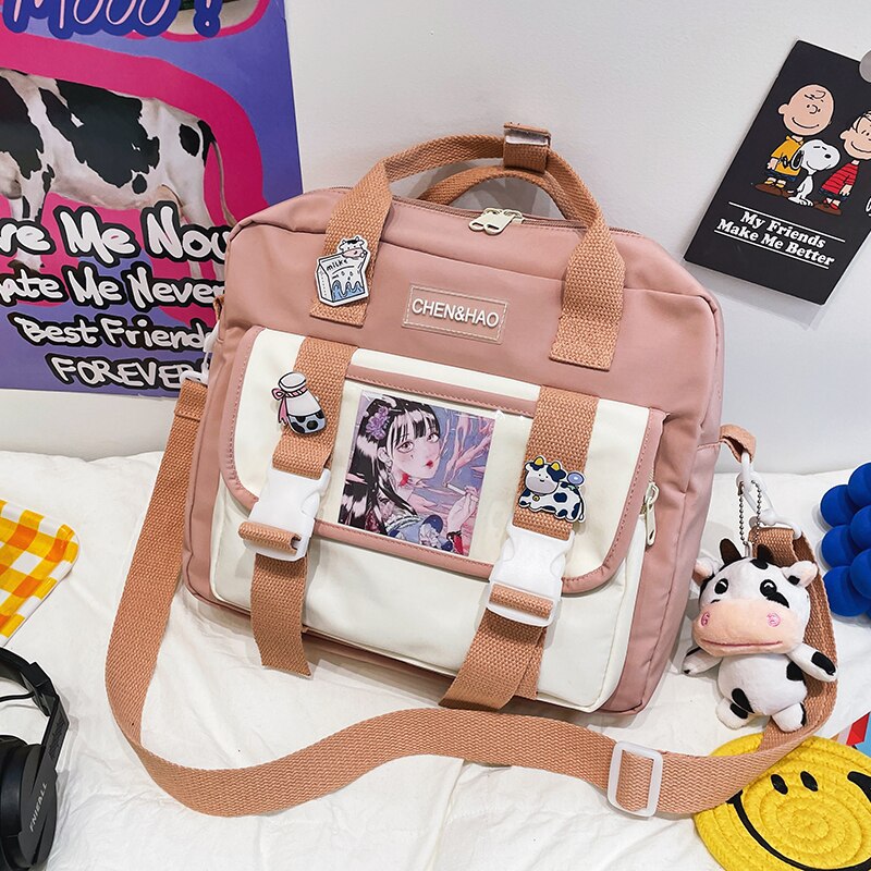 Koreański Student Campus wodoodporny plecak kobiety wielofunkcyjny plecak podróżny 2021 tornistrów dla nastoletnich dziewcząt torba na ramię: Różowy / Only-Bag