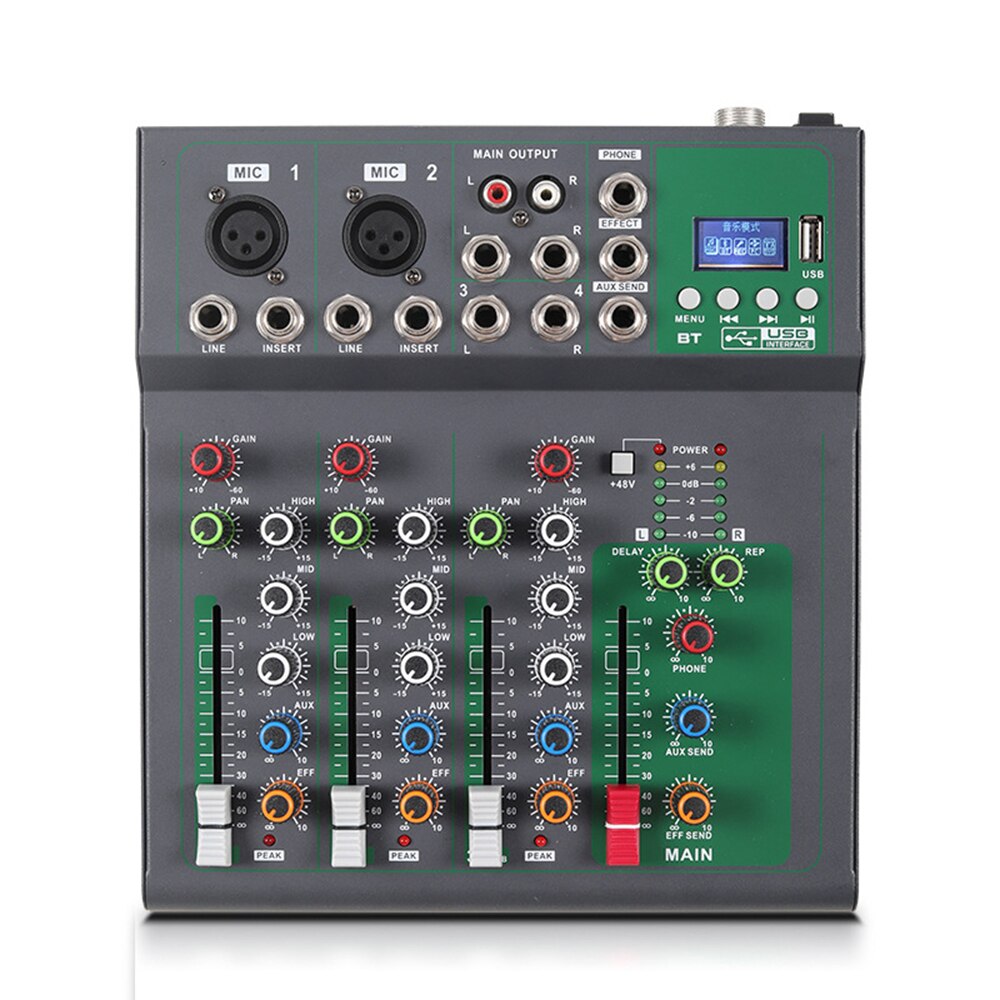4-Channel Portable Mixing Console Digital Audio Mixer Supports BT Connection Reverb with USB Audio Interface Studio Recording