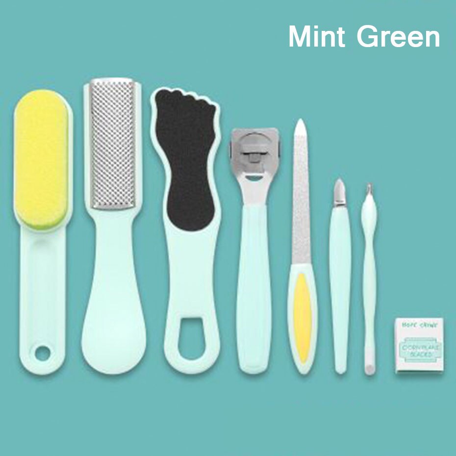 10 in 1 Foot Scrubber Pedicure Tools Kit Rasp Foot File Callu Remover Set Feet Exfoliating Scrubber Cleaner: Mint green 8pcs