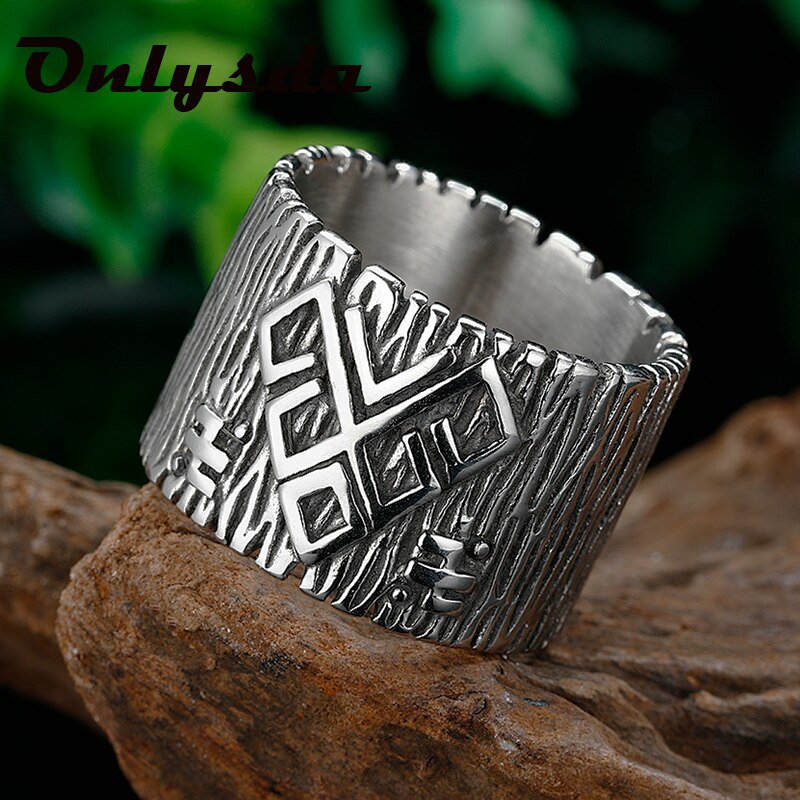 Amulet Rozhanitsa Rune Wide Bands Magic Pagan 316L Stainless Steel Ring Talisman Jewelry Cool Stuff Man Rings