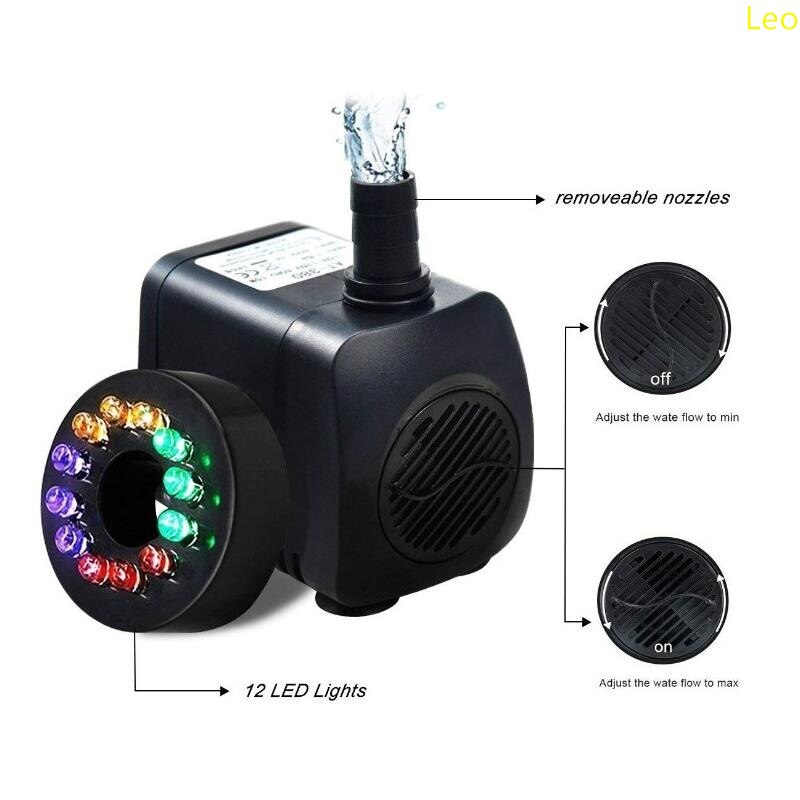 110V 220V AT-380Submersible Water Pumps for Aquarium Fish Tank Garden Pond Statuary Outdoor Fountain Pump with 12 PCS LED Lights
