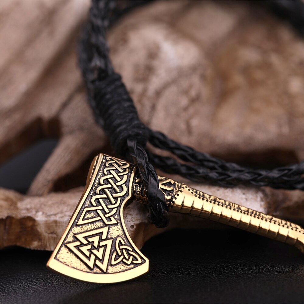 Dawapara Viking Valknut Rune Aligiz irlandais trinité symbole hache breloque Bracelet en cuir de saint valentin