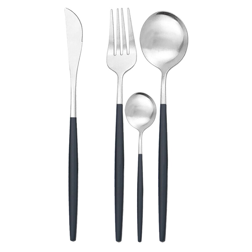 Western 40Pcs Black Matte Cutlery Set 304 Stainless Steel Dinnerware Set Knife Fork Spoon Flatware Kitchen Silverware: 40pcs Black Silver