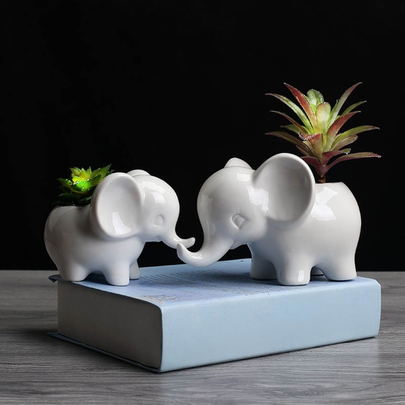 Pot de fleurs en céramique, Animal de dessin animé éléphant Succulent bonsaï, jardinière pour jardin intérieur et extérieur, de cour, directe