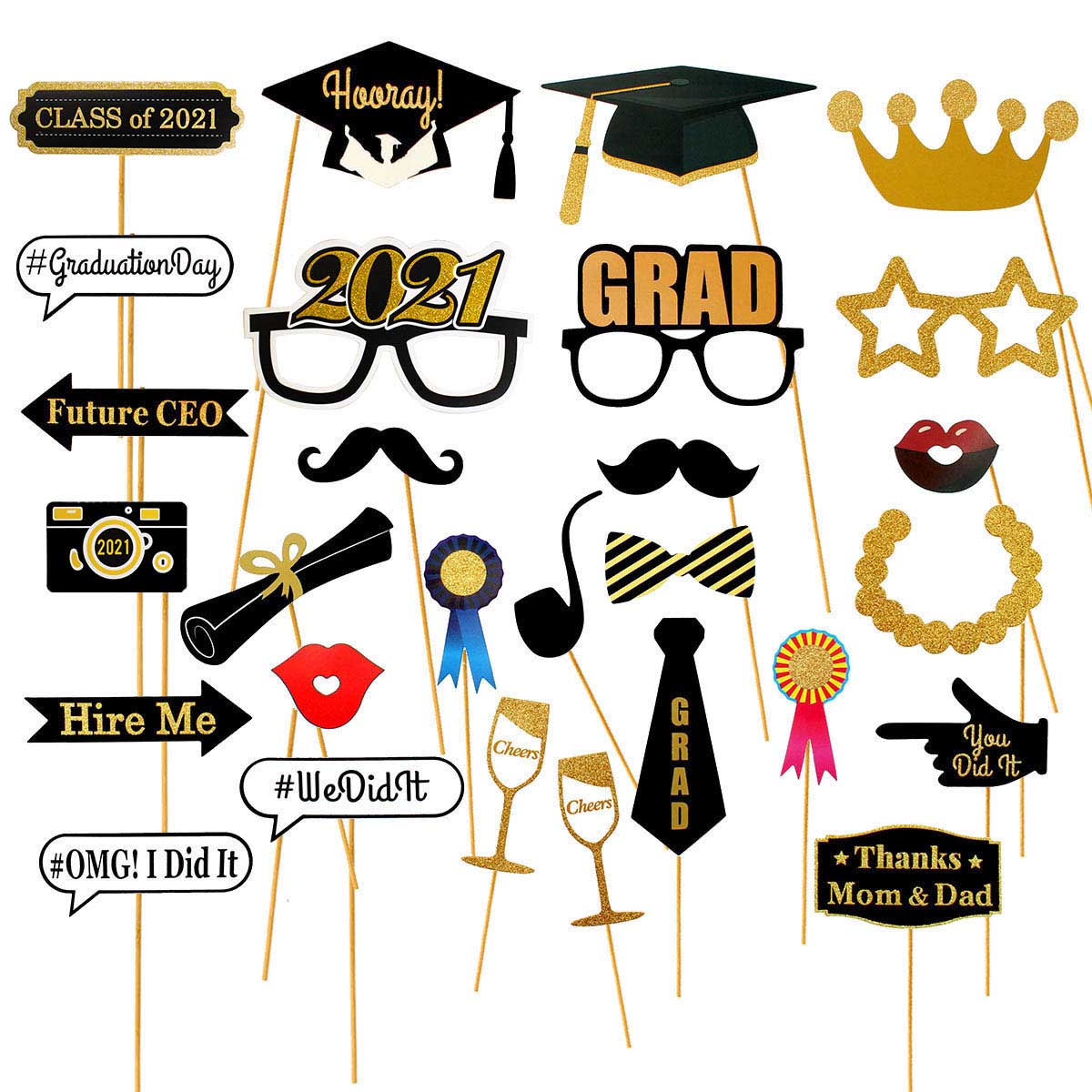 28pcs Paper Photo Booth Props Graduation Party Decoration Photobooth Bachelor Cap Grad Congrate Graduated Supplies: 28pcs photobooth