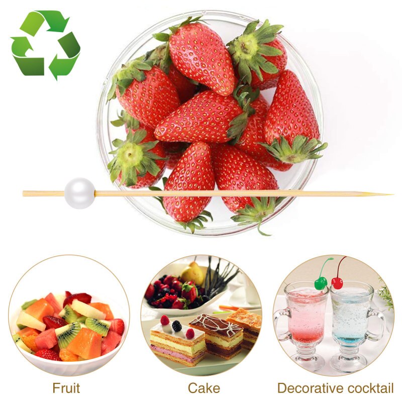 12cm 100 PCS Houten Tandenstoker Cocktail Voedsel Spies Picks Fruit Snack Vork Bamboe Sticks Parel Party Wedding Festival Levert