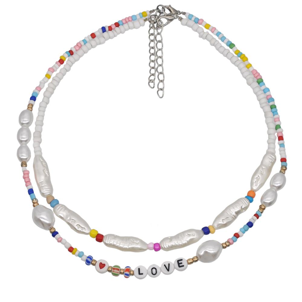 Yumfeel merk alfabet letter liefdesketting imitatieparel zaadkralen choker kettingen sieraden: Sz103