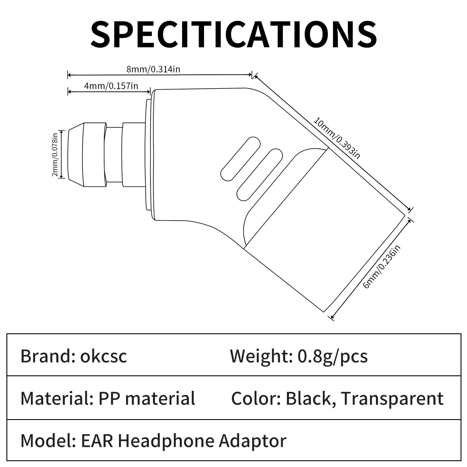 OKCSC 0.78 2 Pin Female EAR Male Earphone Adapter to Earphones Earsets for Pentaconn Ear PE/Acoustune HS1650CU/HS1655CU/1670SS