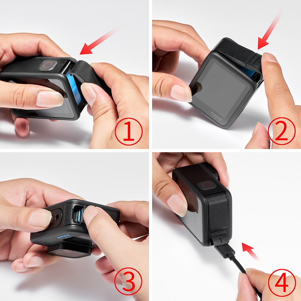 Tapa de batería abatible para GoPro Hero 12 9, tapa de batería extraíble negra, puerta tipo C, puerto de carga, funda lateral para accesorios gopro 11