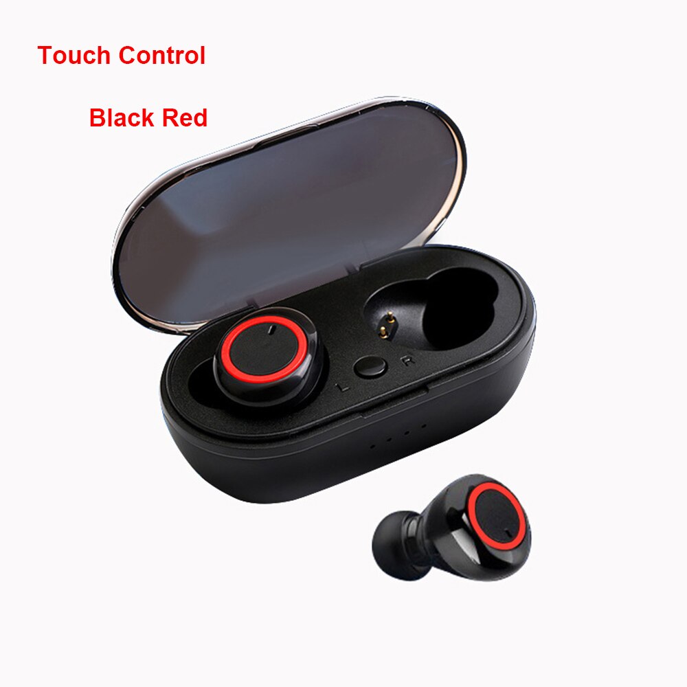 Fone de ouvido tws bluetooth 5.0, estéreo, grave, headset, com microfone verdadeiro, wireless, mini fone de ouvido esportivo para xiaomi iphone: B Black Red