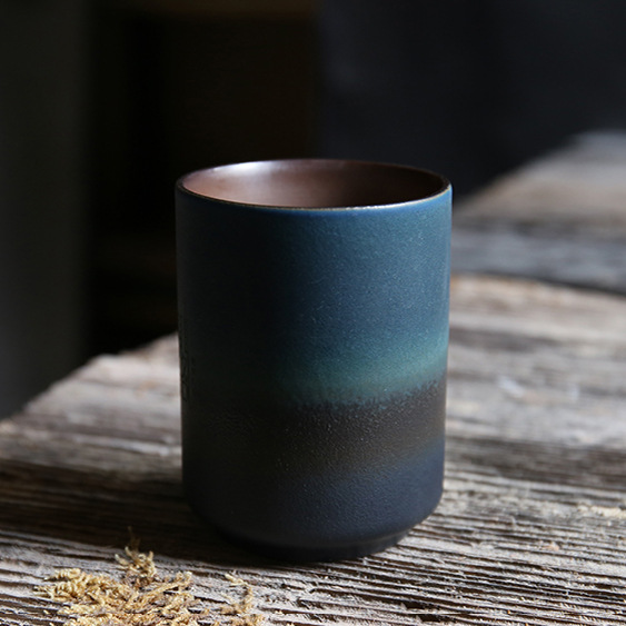Restaurant Kiln Coffee Cup Japanese Stoneware Mugs Coffee Cups Large Water Cup Japanese Simple Gradient Mug Drinkware Kitchen: black