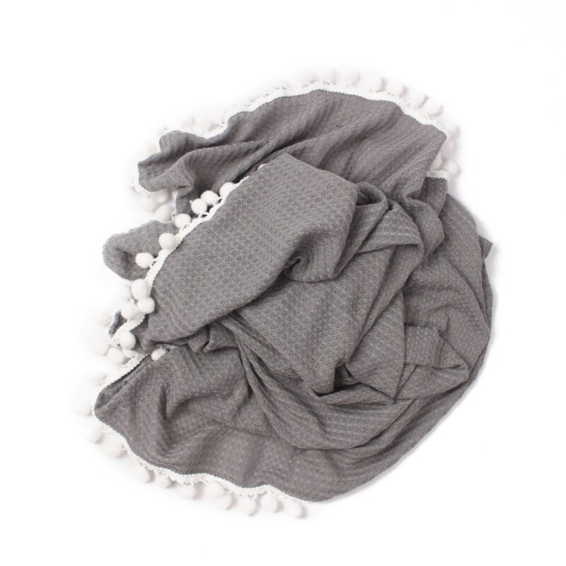 Baby Soft Cotton ricezione coperta Waffle maglieria Hairballs nappa Swaddle Wrap asciugamano da bagno puntelli fotografia neonato: GRAY