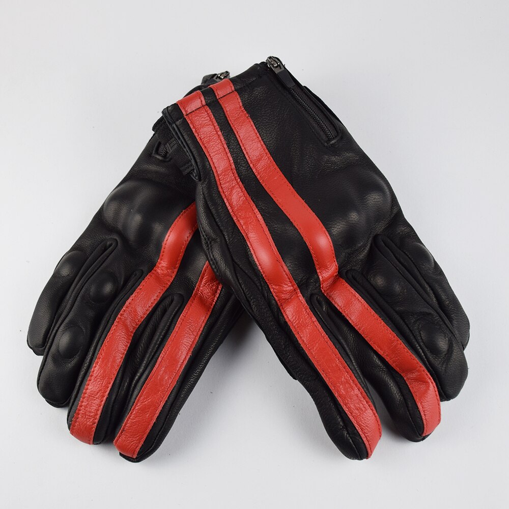 Guantes de Moto Retro para hombre, de piel auténtica, marrón, con pantalla táctil, Vintage, para Motocross: Red / XL