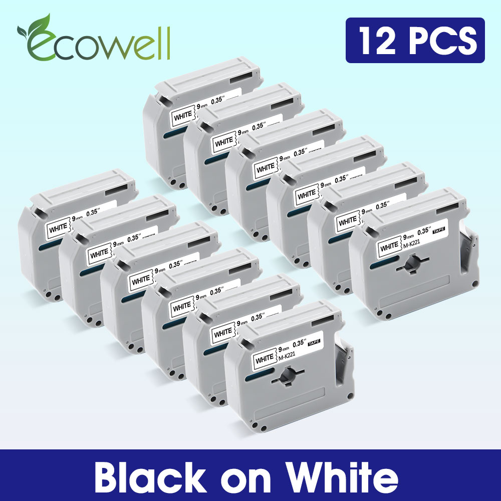 Ecowell Label Tape MK-221 Compatibel Voor Brother MK221 Mk 221 M-K221 9Mm Zwart Op Witte Tape Voor brother P-Touch PT-70 PT-80