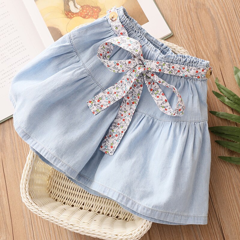 2021 Hot Summer Casual 3 4 5 6 7 8 9 10 11 12 anni Baby Child pantaloncini di jeans larghi in cotone tinta unita con cintura per bambini ragazze