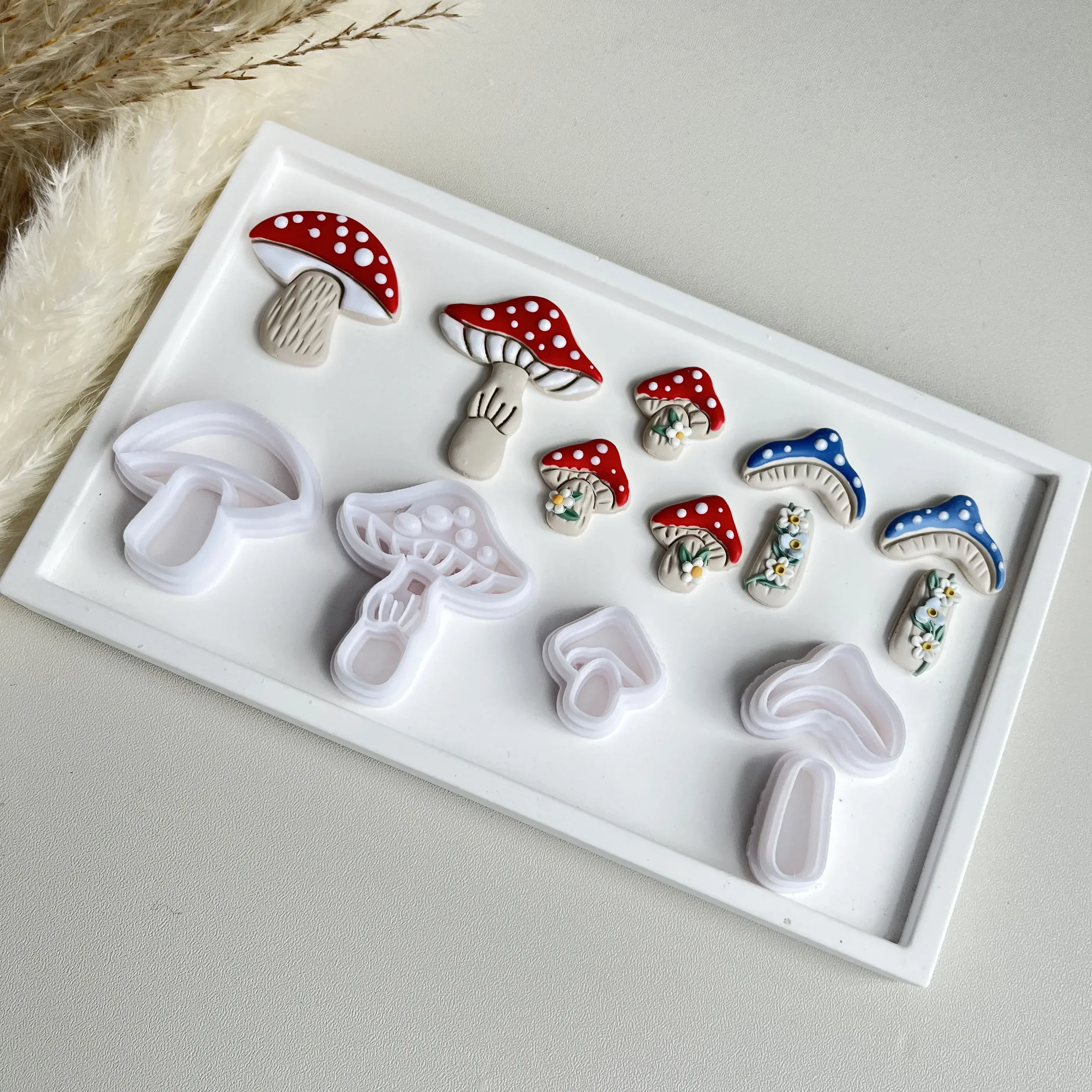 Cute Mushroom Shape Polymer Clay Cutters Clay Molds With Details For DIY Earrings Printed Pattern Decoration