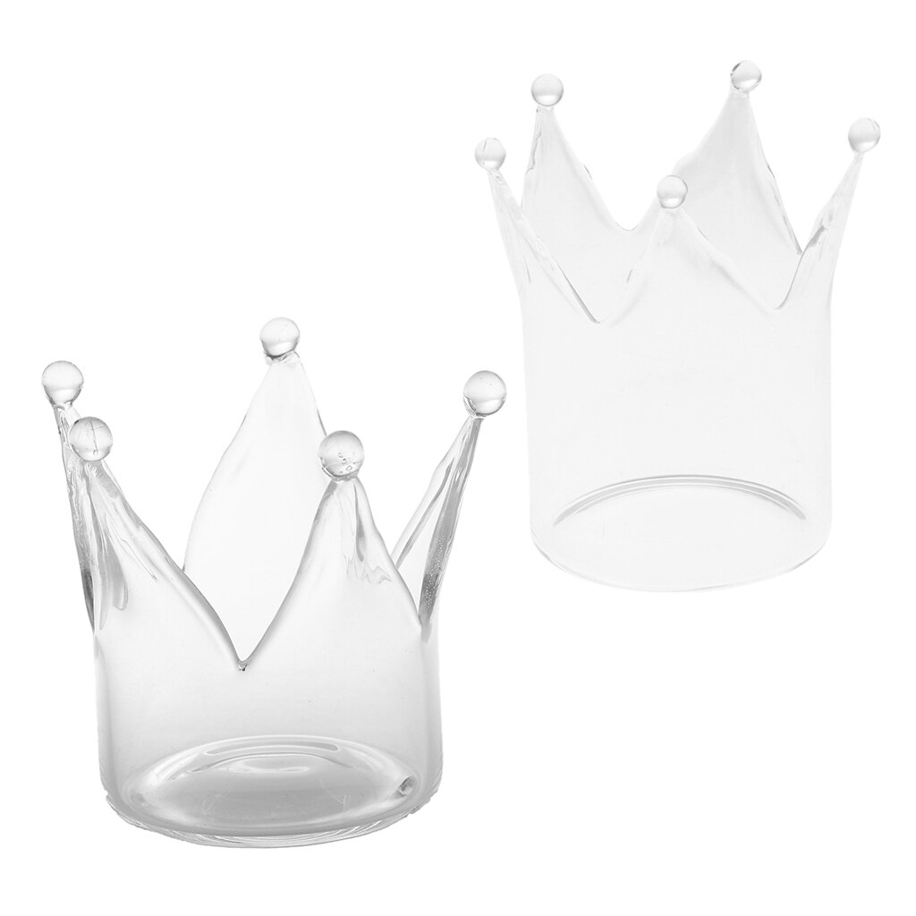 2x Crown Vormige Glazen Kaarsenhouder Kandelaar Stand Bruiloft Decor