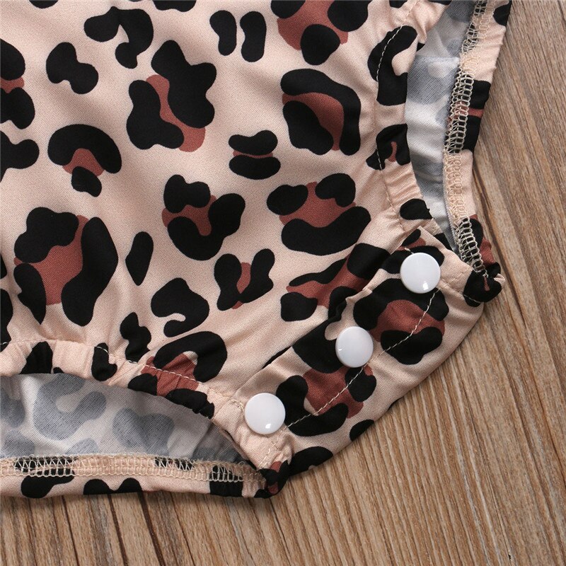Baby Meisje Luipaard Jumpsuit Zomer Baby Kleding Kant Vliegende Mouw Luipaard Romper + Haarband Outfits