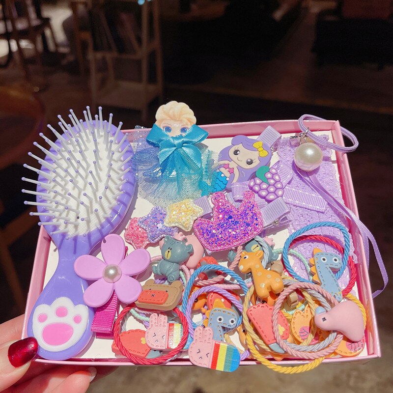 Set di fermagli per capelli da 28 pezzi accessori per capelli carini copricapo da ragazza fiocco fiore forcine per animali fascia per capelli cartone animato copricapo elastico regalo: 28pcs purple