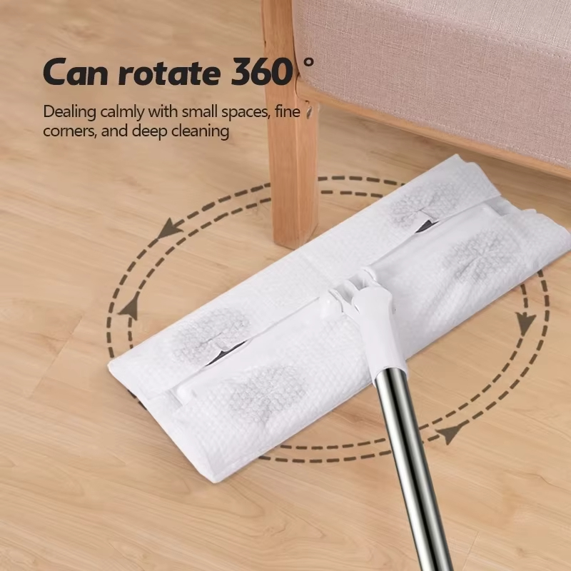 Electrostatic Flat Mop Rotatable Wash-free Disposable Mopping Cloth Wet&Dry Dual-use Dust Removal for Household Floor Cleaning