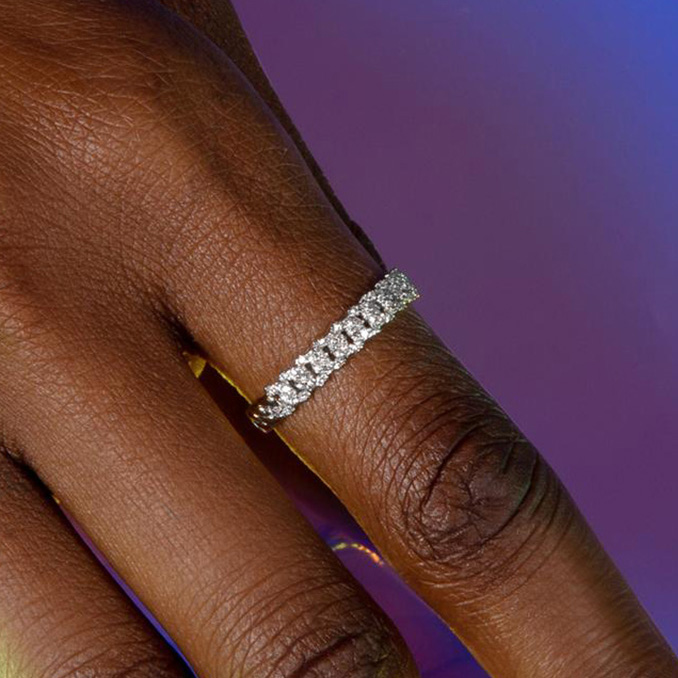 Anillo de circón helado de Color dorado a juego para mujer, anillos INS delicados apilables de tendencia, accesorios de joyería de , para niñas R731: 6 / Rosa