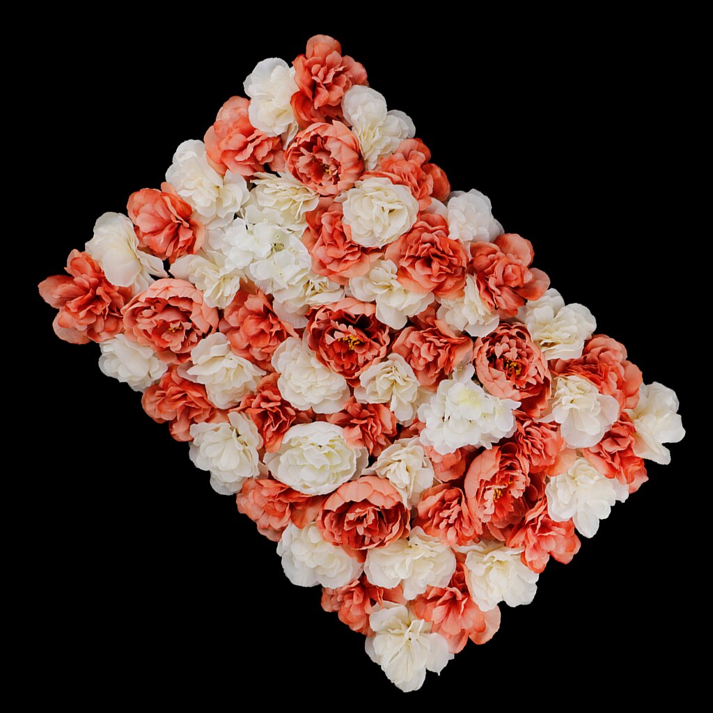 Silk Rose Flower Wall Panel Artificial Blossom Flowers Wedding Background: Reddish Brown White