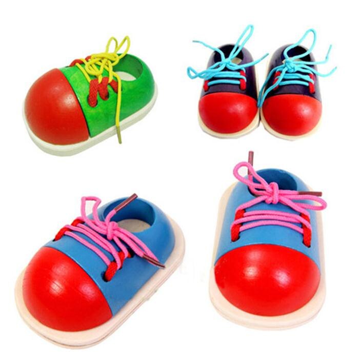 1 pezzo Per Bambini Giocattoli Per Bambini FAI DA TE Orologio Eva Apprendimento Educazione Del Bambino Allacciatura Scarpe Bambini Montessori Giocattoli di Legno: 3