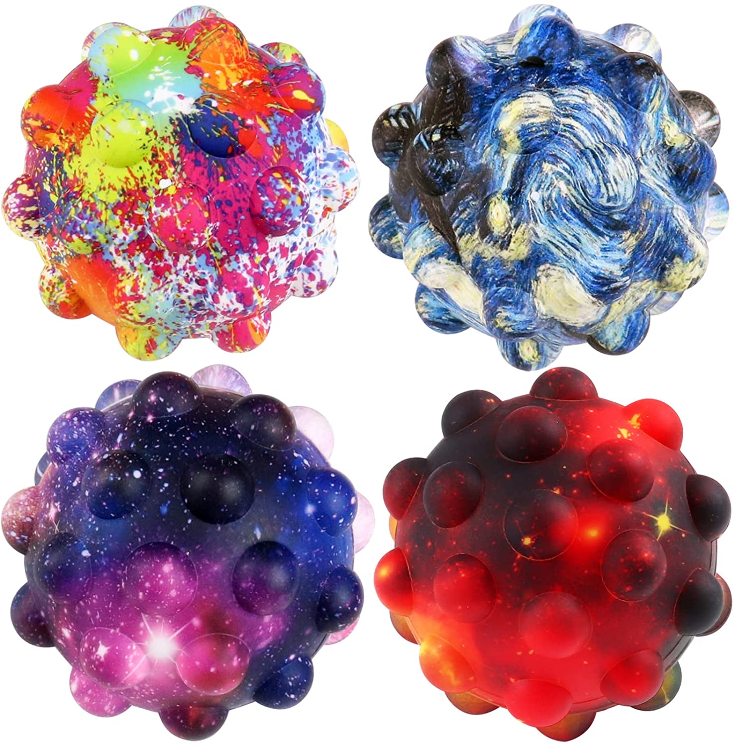 Pop Stress Ball Fidget Toy with Printed Pattern 3D Silicone Push Bubble Stress Anti-Anxiety Squeeze Sensory Bubbles Popping