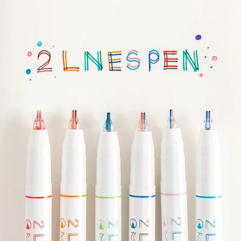 6pcs 2 Lines Colored Marker Pens 0.5mm Gel Pens Pigment Liner Highlighter DIY Drawing Painting Graffiti Pen Kawaii Stationery