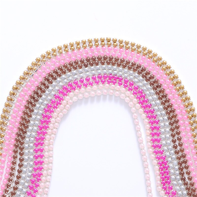 2Mm Crystal Pearl Rhinestone Chain Silver Base Cup Parel Ketting Voor Naaien Diy Kledingstuk Accessoires Trim