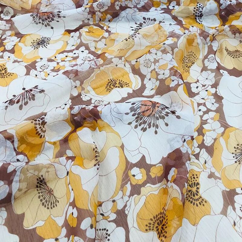 Tela de seda rosa para vestido de boda, Material de gasa de algodón, Georgette, por metro: coffee