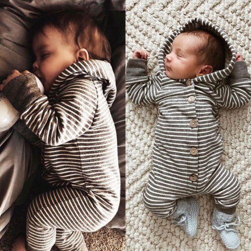 Brand Newborn Baby Boy Girl Clothes Kid Autumn Single Button Romper Jumpsuit Hooded Clothes Outfit