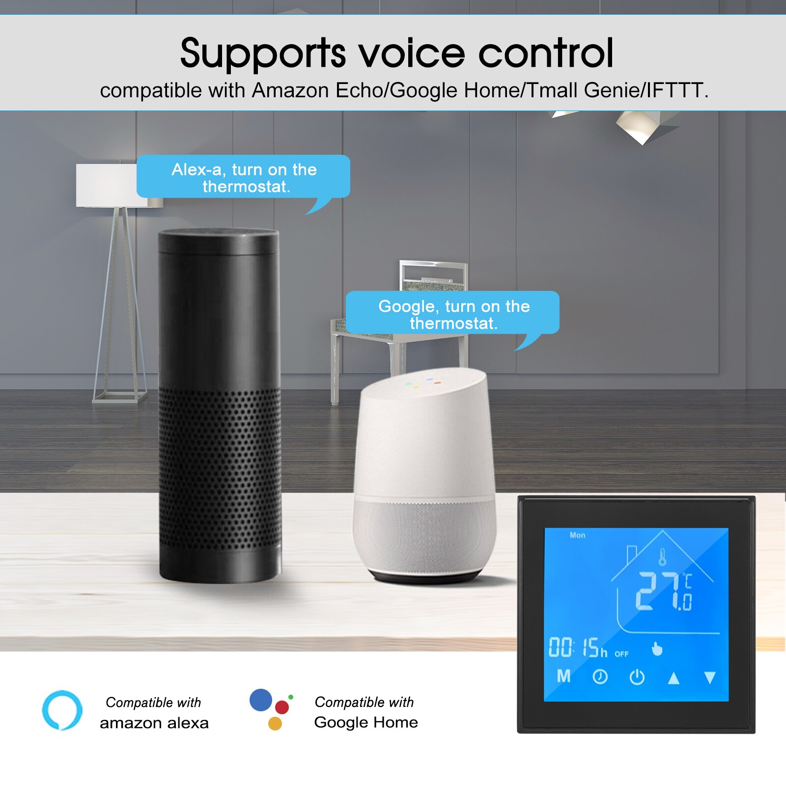 Tuya WiFi Smart Thermostat LCD Display Programmable Temperature Controller Remote Voice Control For Alexa Google Home