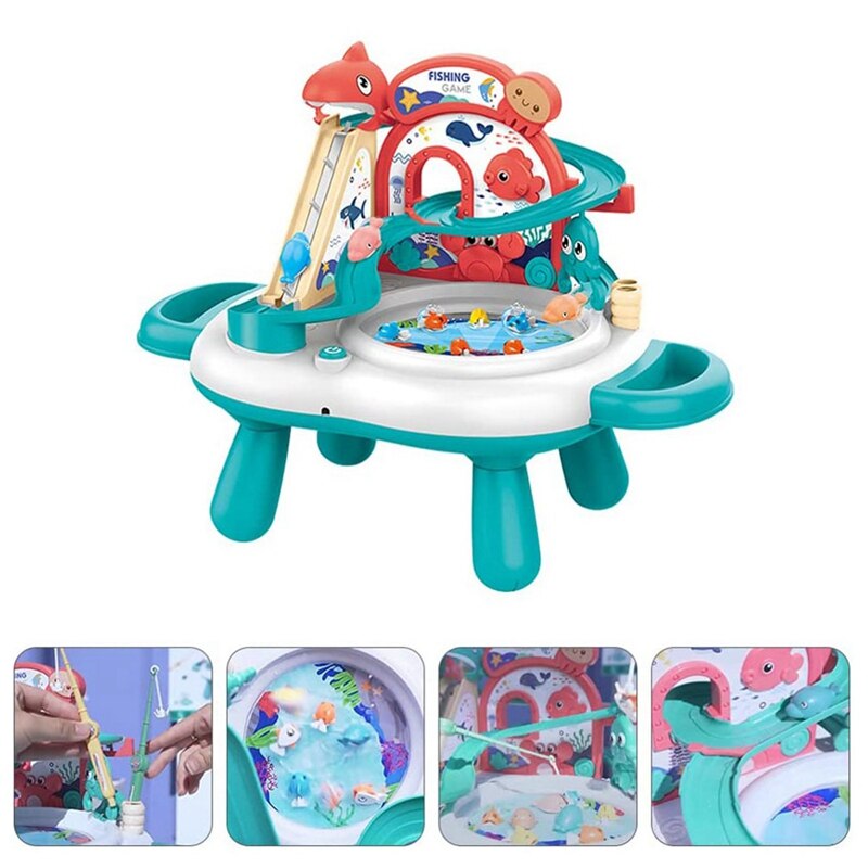 Magnetischer angeltisch, spielzeugfisch mit rutsche, sandkasten-aktivitätstisch, strandspielzeug ohne batterie mit treppenrutsche