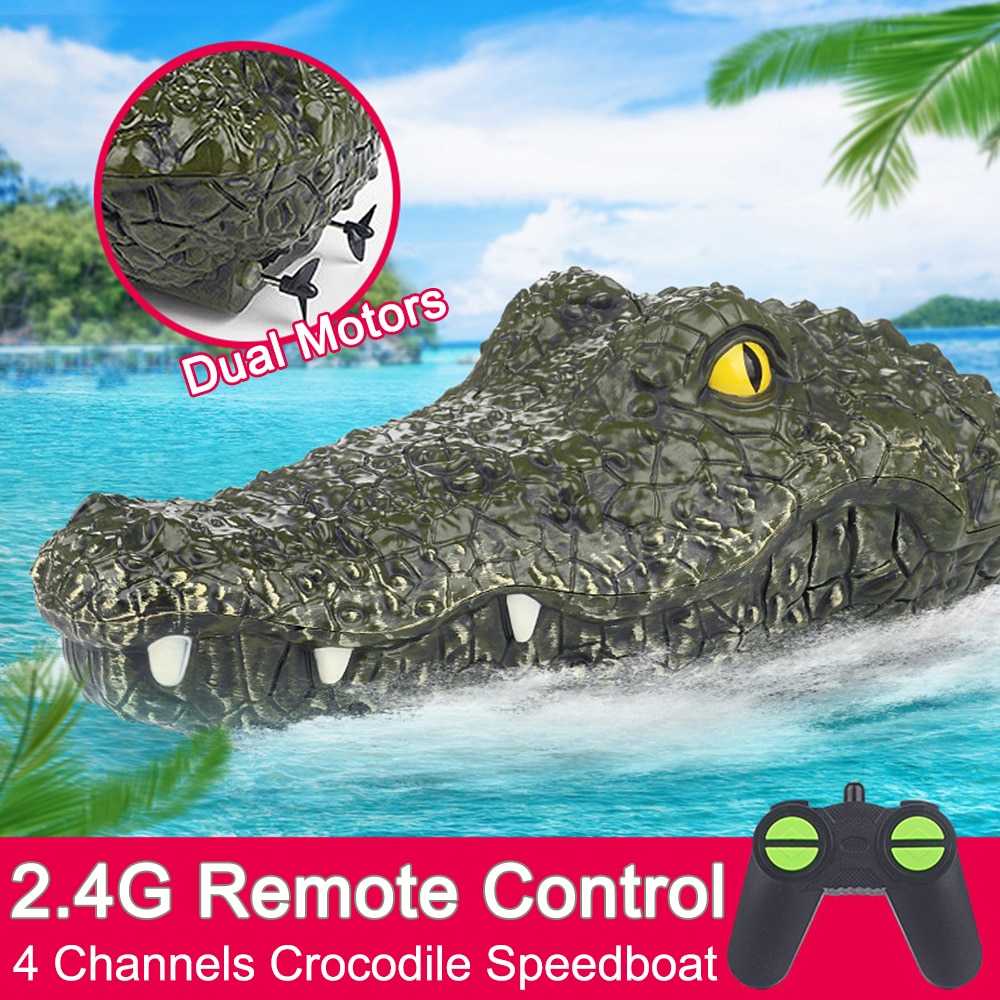 Tête de Crocodile radiocommandée 2.4G à 4 canaux, Simulation de bateau, jouet électrique amusant, blague, modèle de bateau