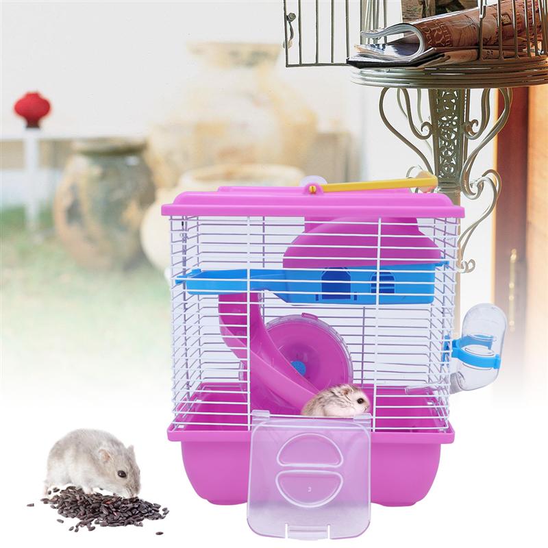 Dobbelt lag hamster bur akryl hamster bur med gjennomsiktig takvindu små kjæledyr hus for chinchilla hamster tilbehør