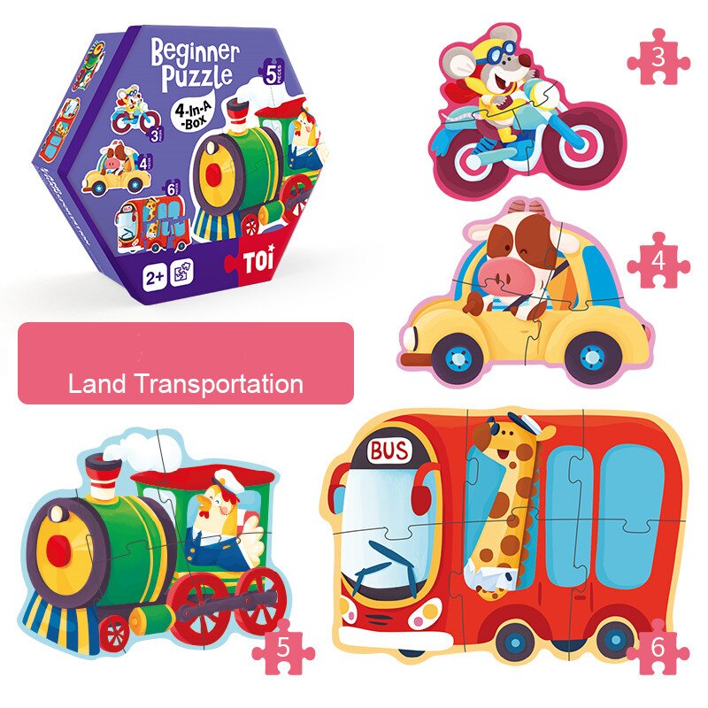 Kinderen Speelgoed Houten Intelligentie 3D Puzzel Voor Kinderen Baby Cartoon Farm Animal Verkeer Puzzels Educatief Speelgoed: Land transport