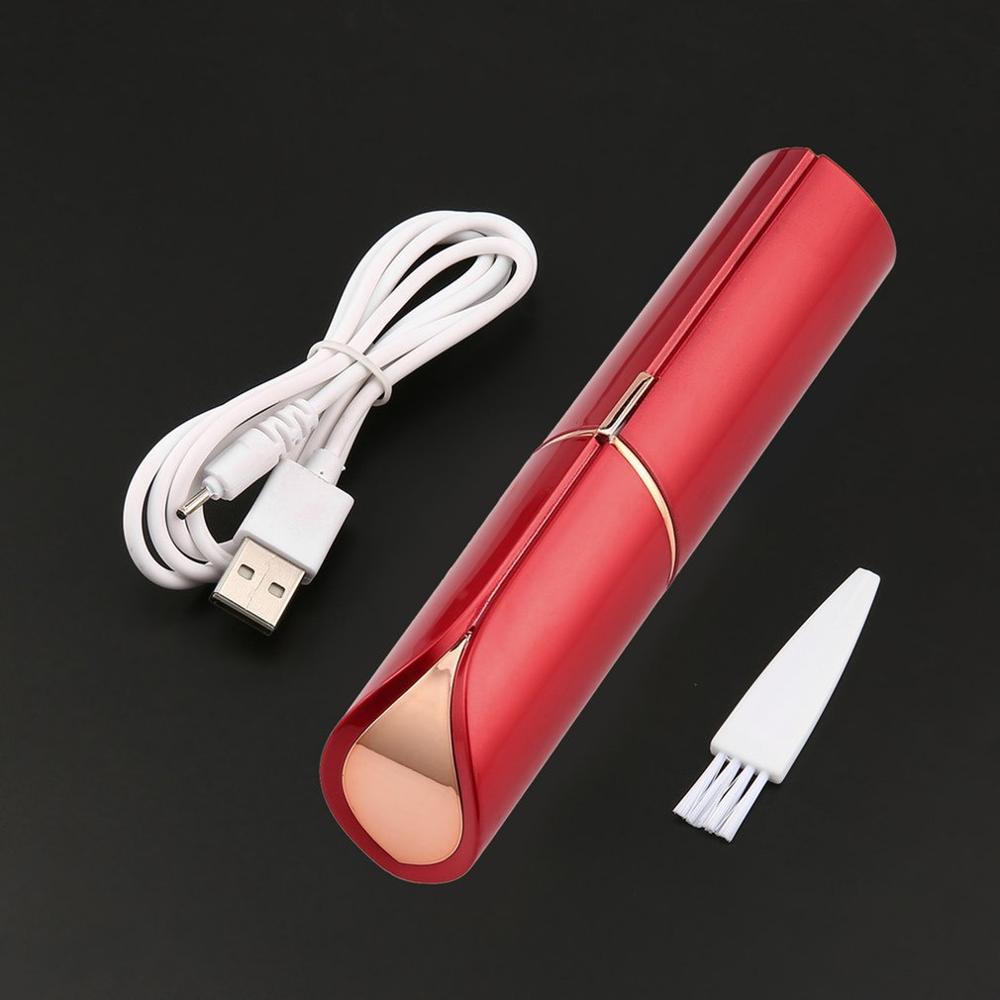 Draagbare Mini Vrouwen Epilator Usb Oplaadbare Elektrische Pijnloos Ontharing Body Depilator Lipstick-Shape Nek Been Scheren Tool: red