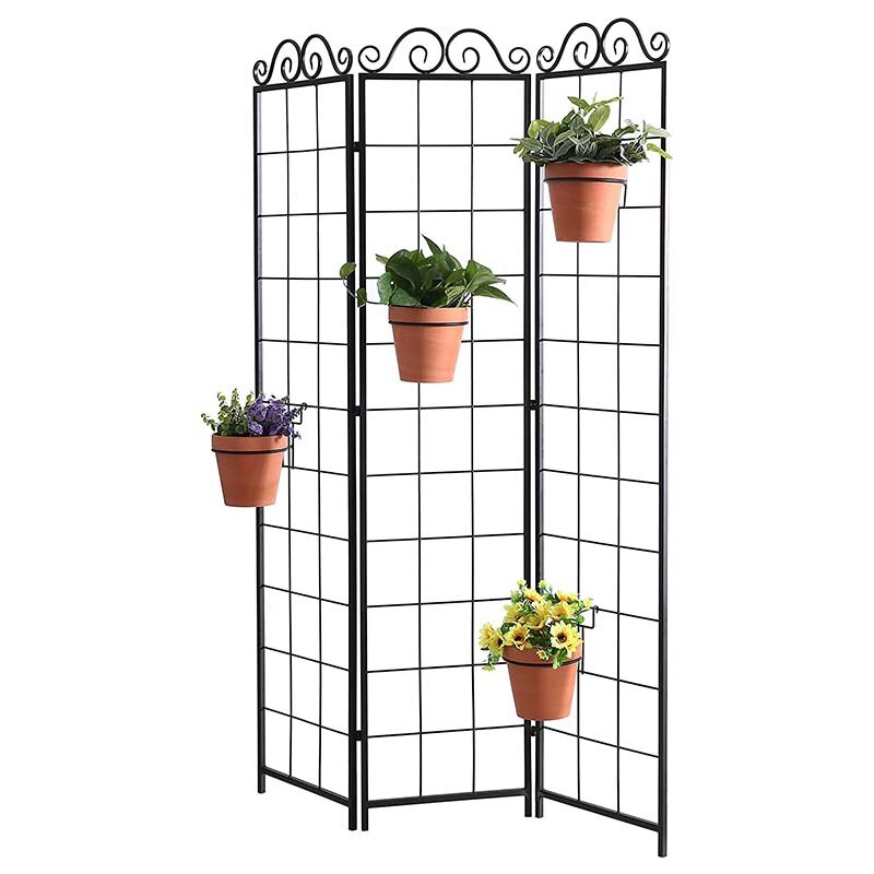 Soporte de maceta de flores colgante de alambre de Metal negro, adecuado para pared de celosía de alambre, juego de 6