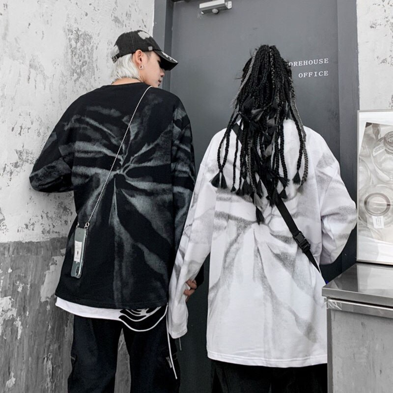 Unisex herre oversize genser med løs passform hip hop hettegenser skateboard sport uformelt bomullsblanding skjorte med rund hals