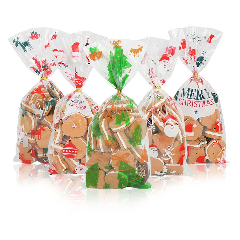 50Stck Weihnachten Tasche transparent Kunststoff Taschen Für Weihnachten Heimat Süßigkeiten Kekse Einkaufen Kekse Verpackung Taschen