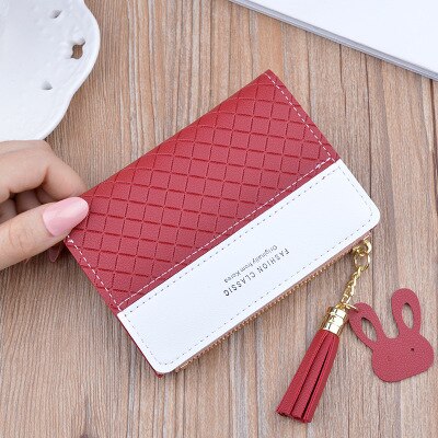 Geometria retalhos borla carteira feminina zíper curto grande capacidade moeda bolsa casual breve titular do cartão bolso moda saco de embreagem: 8