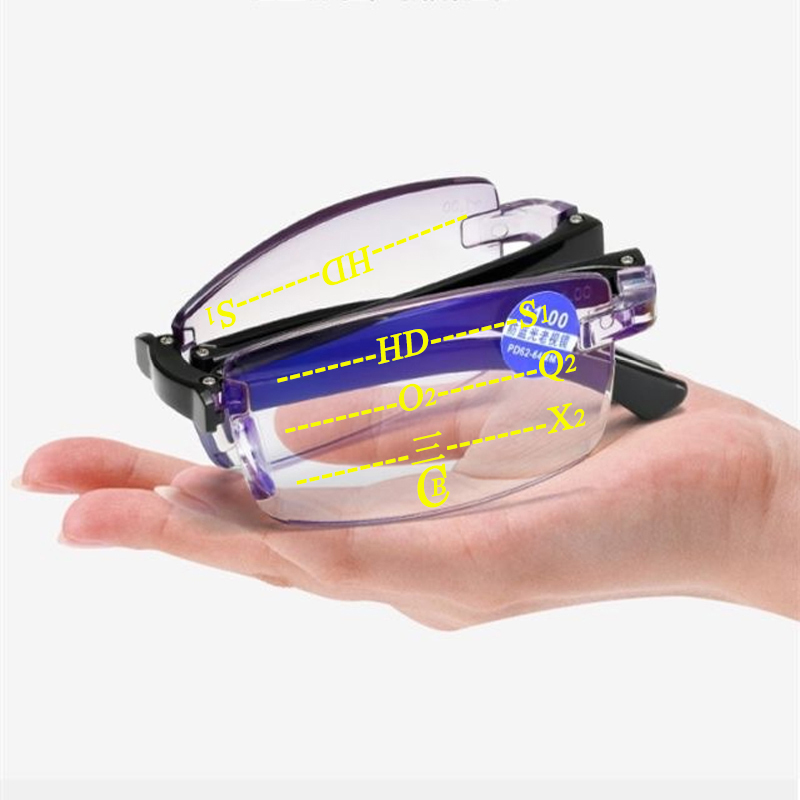 Multifocale Anti Blauw Licht Randloze Leesbril Mannen Vrouwen Ultralight Frameloze Opvouwbare Vierkante Verziendheid Verziend