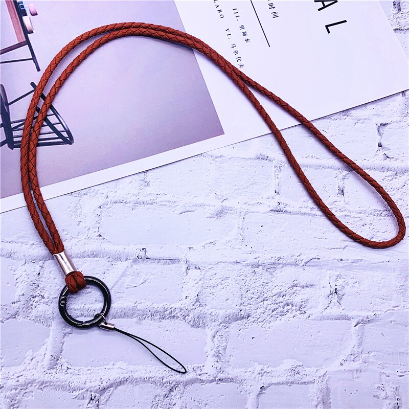 PU Leather Keychain Lanyard Soft woven Rope Mobile Phone Neck Strap Lanyards for ID Card key chain USB badge holder DIY Lariat: brown