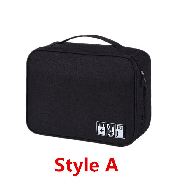 Electronics Organizer Bag - Portable Digital USB Gadget Case - Travel Charger Holder: A-Black